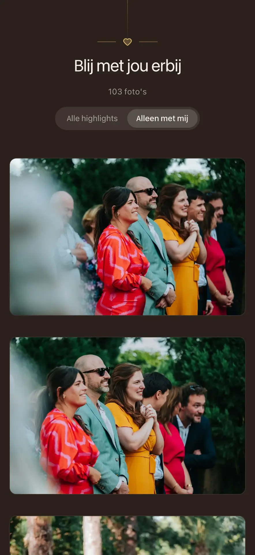 Story screen with a personal photo gallery of the event