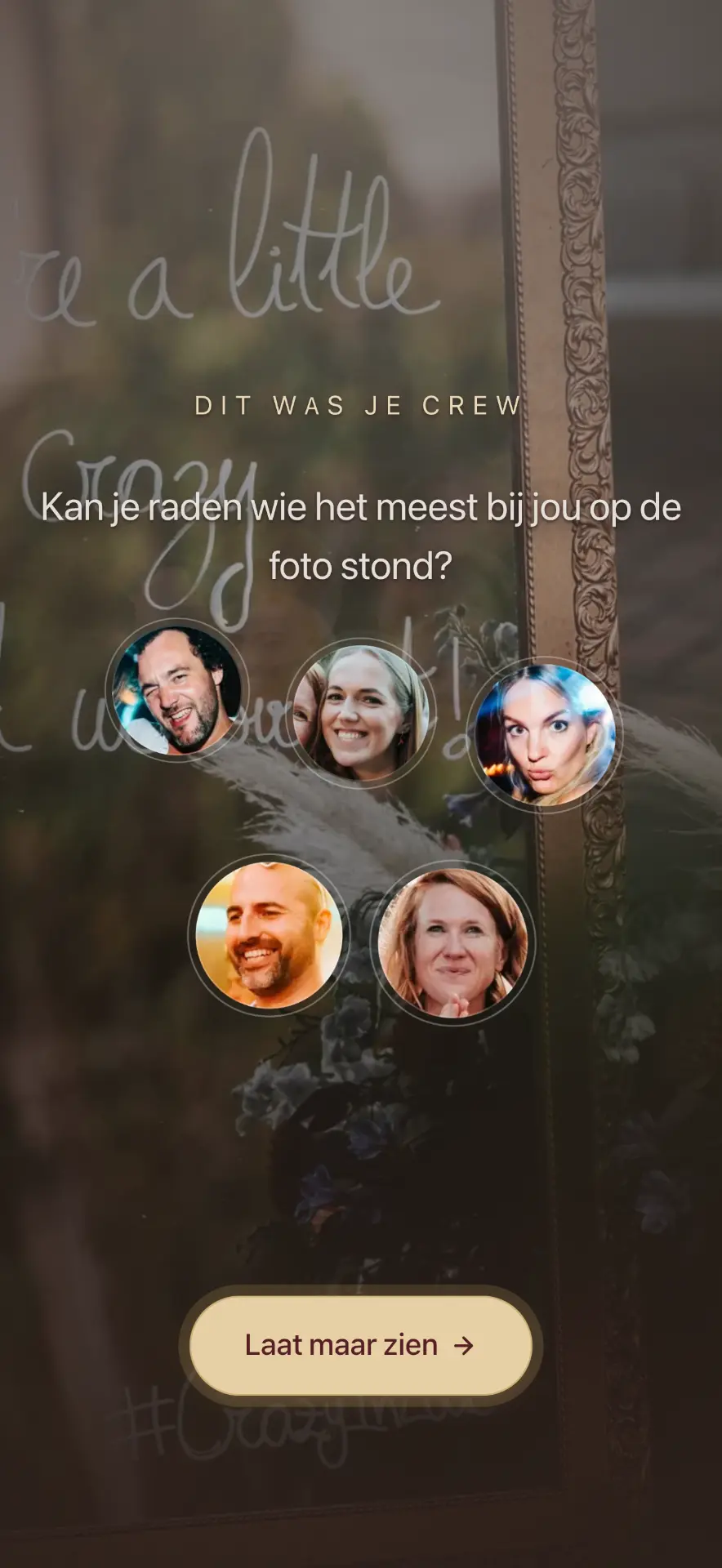 Story screen showing the crew a guest was photographed with